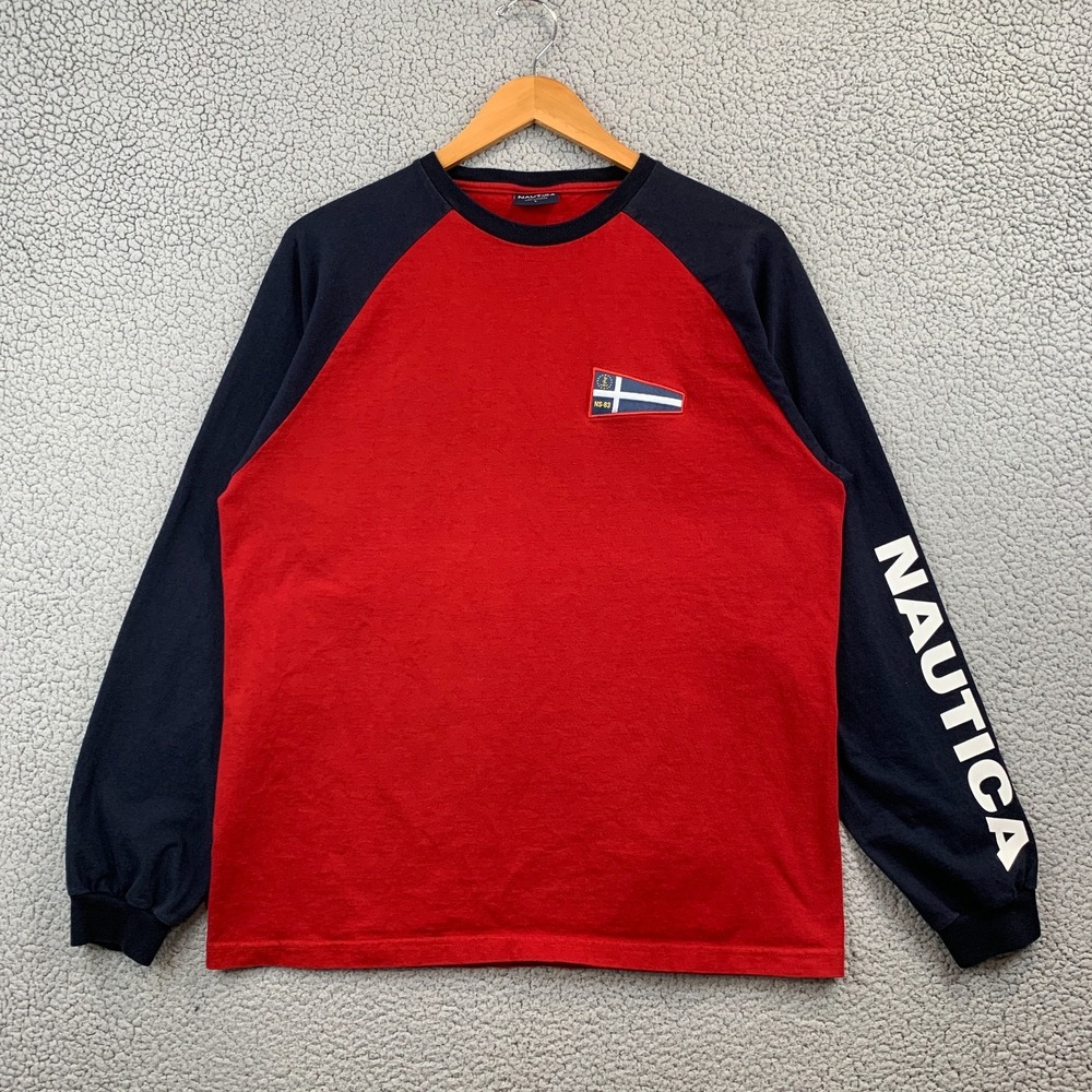 Vintage Nautica Long Sleeve T Shirt Mens Large Spell Out Made in Canada